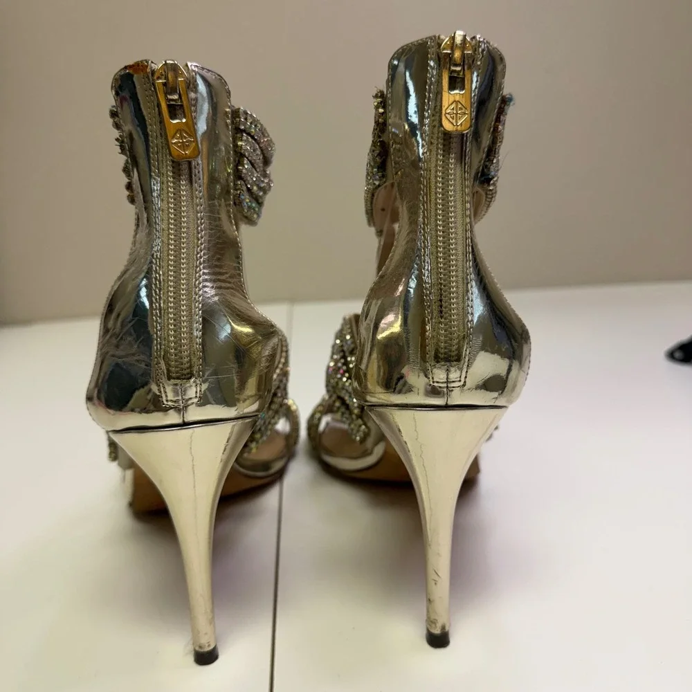 Antonio Melani Women 9M Gold Rhinestone Gladiator Stiletto Cage Heel‎ Sandals
